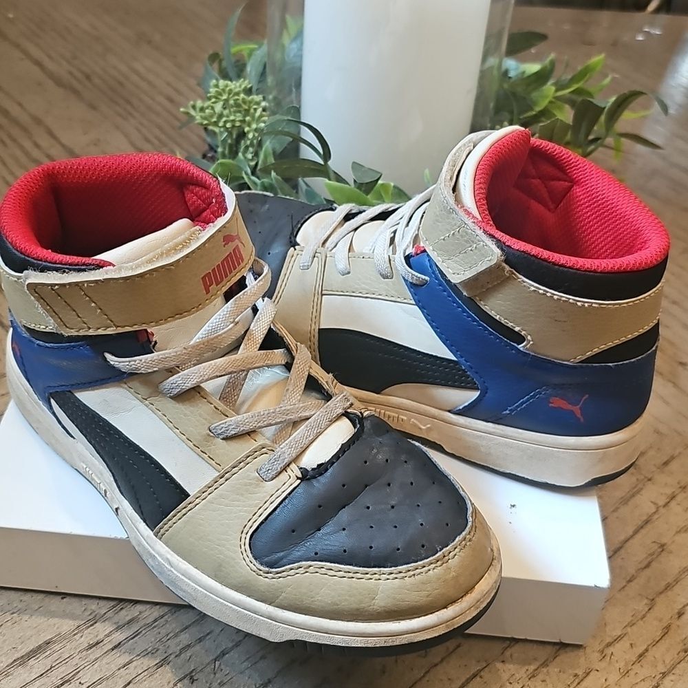 Puma Kids High-Top Sneakers Size 1.5- Tan, Black, and Red